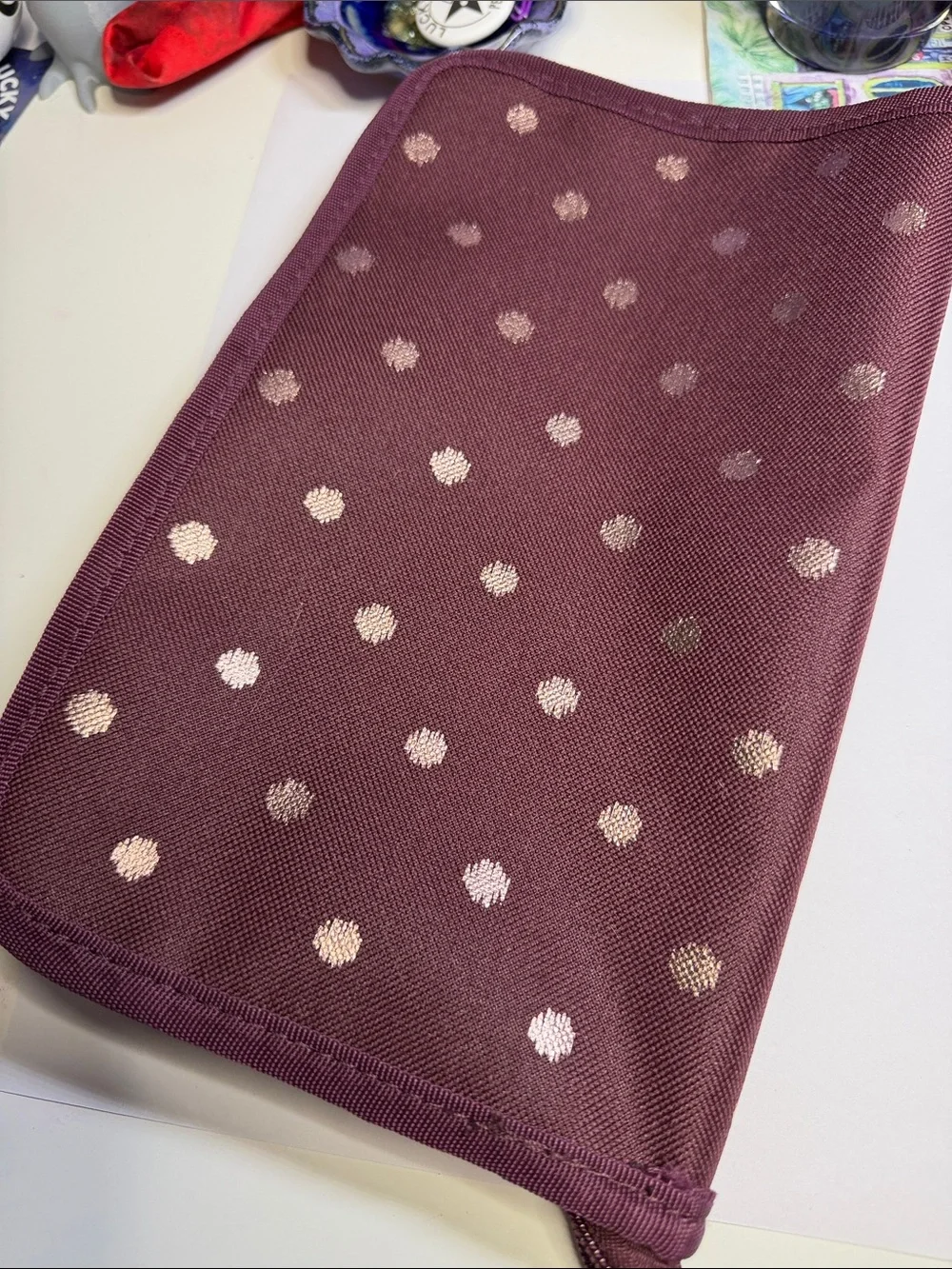 Thirty One Plum Polka Dot Zip Pouch for brushes or craft supplies